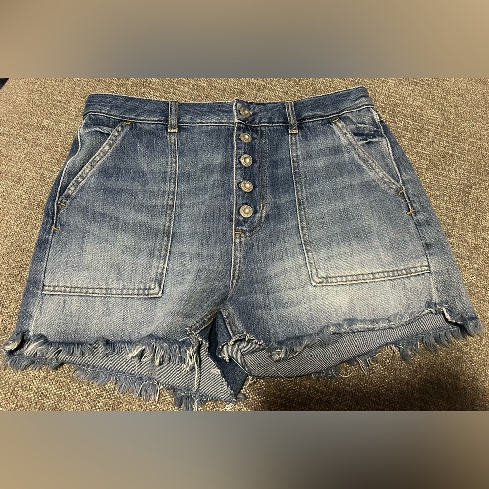 We The Free Denim Shorts Size 30 Womens Raw Edge Button Fly Pre-Owned